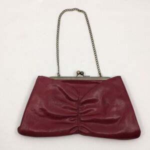 Hobo International Kisslock Clutch with Chain Strap Dark Fuchsia Leather